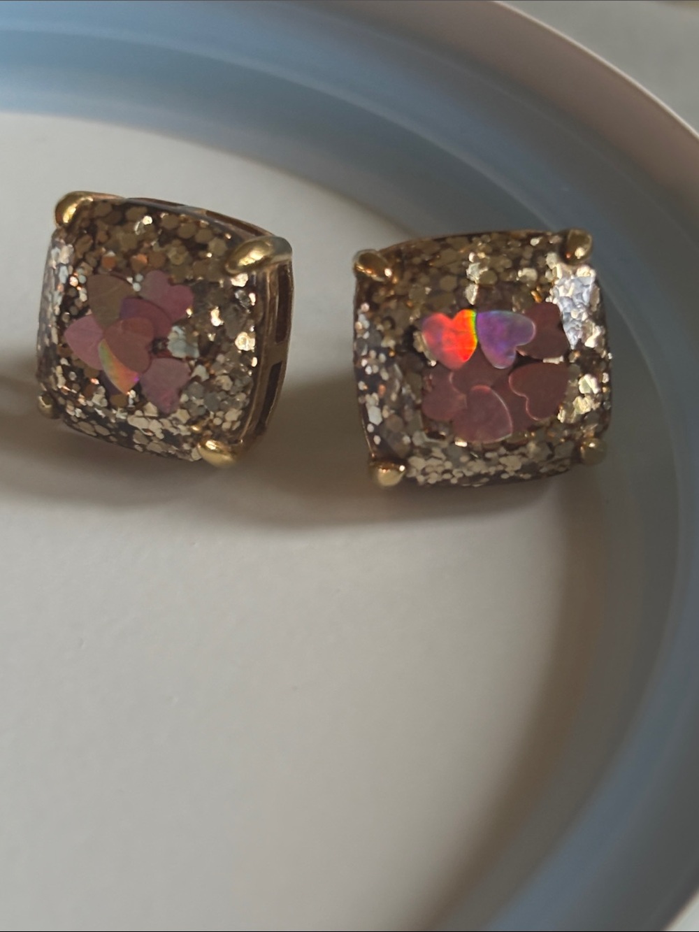 Kate spade Gold Sparkle Heart Stud Earrings - Glitter Resin Square Earrings